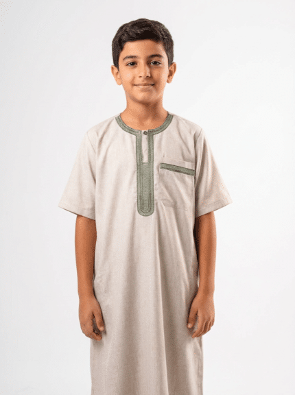 Boy's Plain Embroidered neck Jalabiya